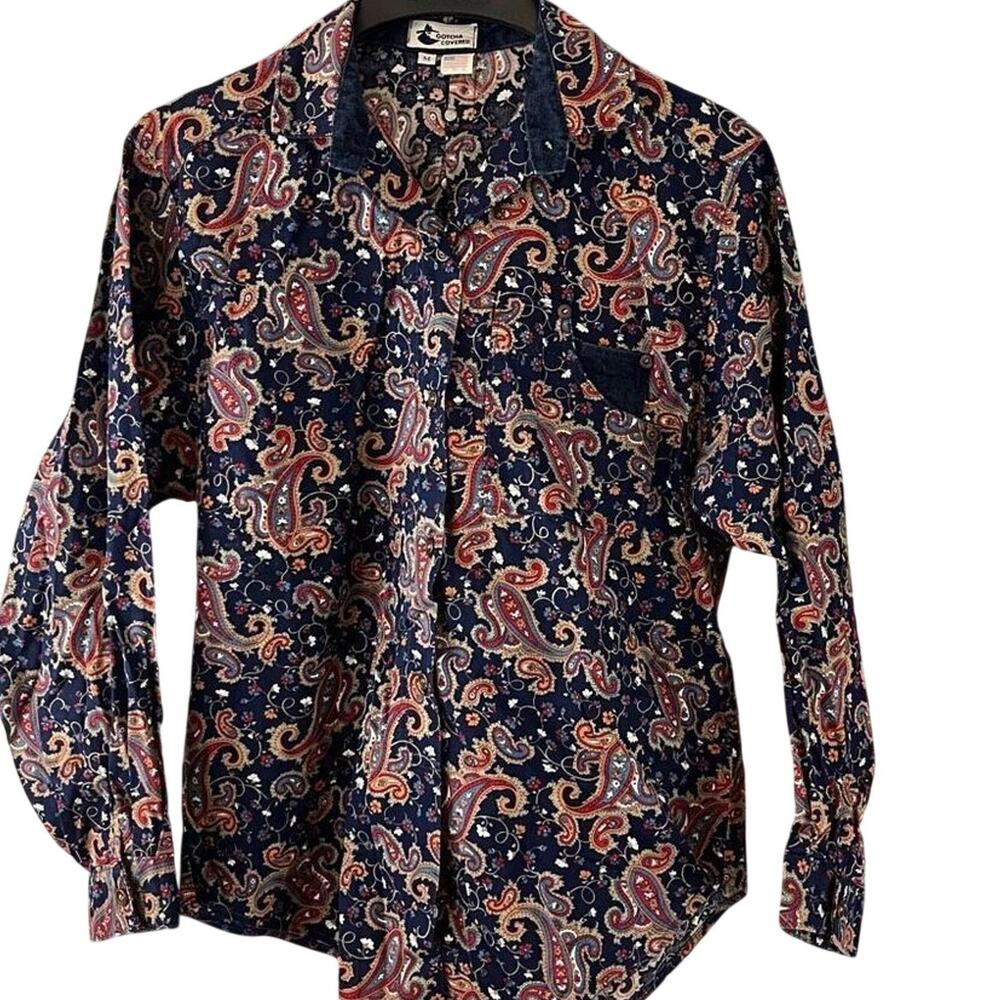Vintage Gotcha Covered Paisley Print Button Down Western Shirt Size Medium Made
